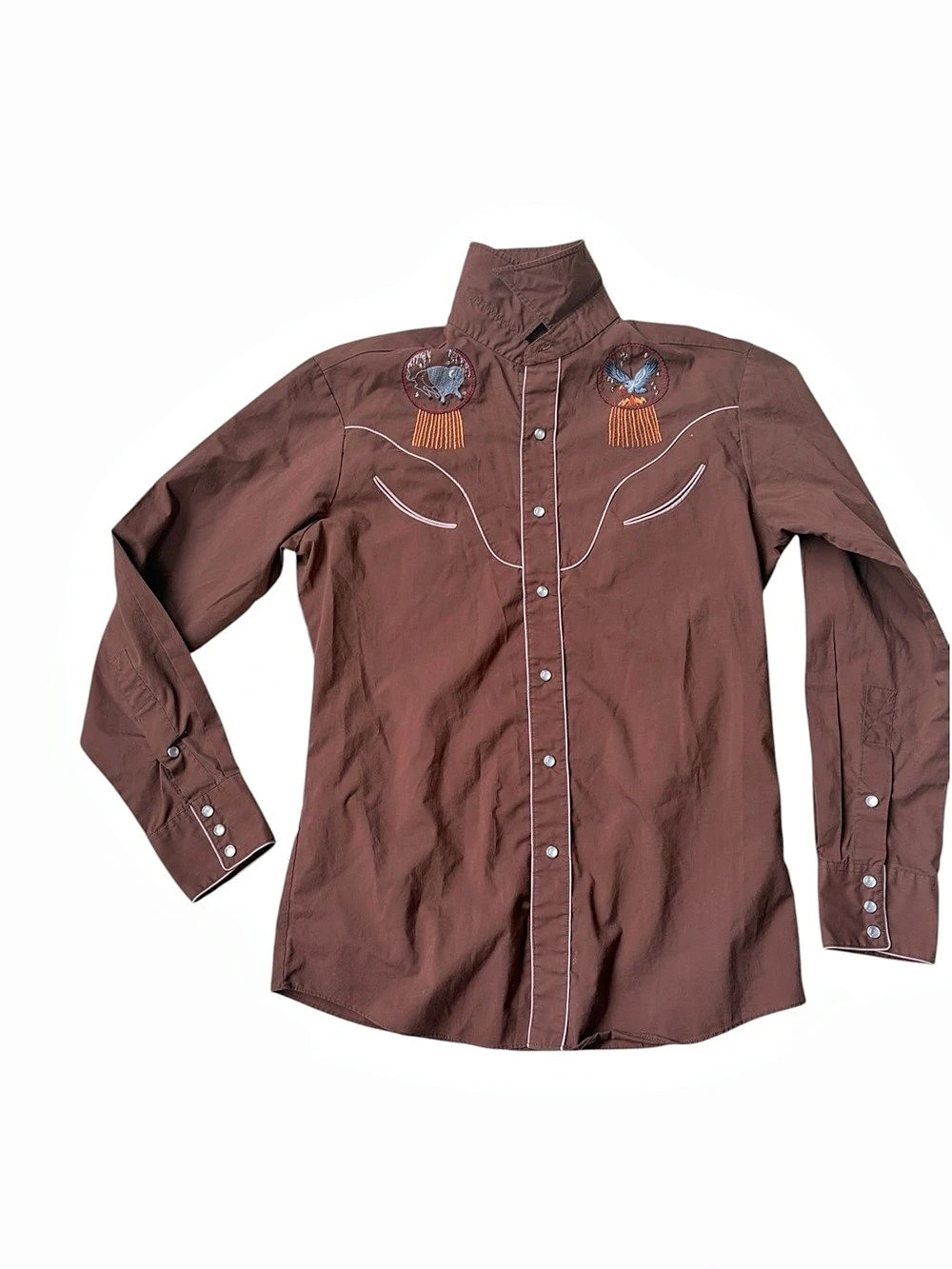 Vintage Men’s Embroidered Western Shirt in Brown pearl snap